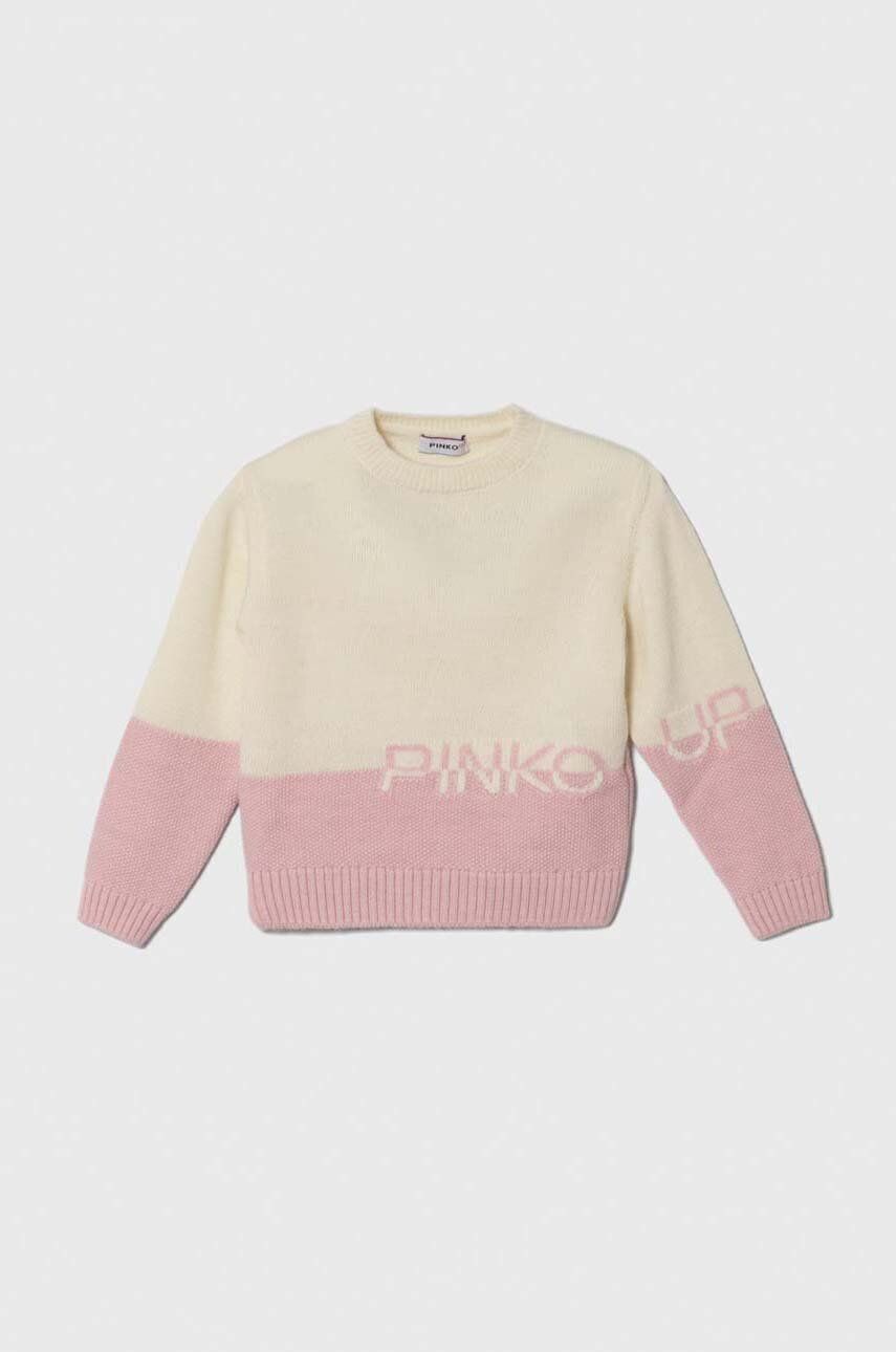Pinko Up sweter wełniany dziecięcy kolor różowy