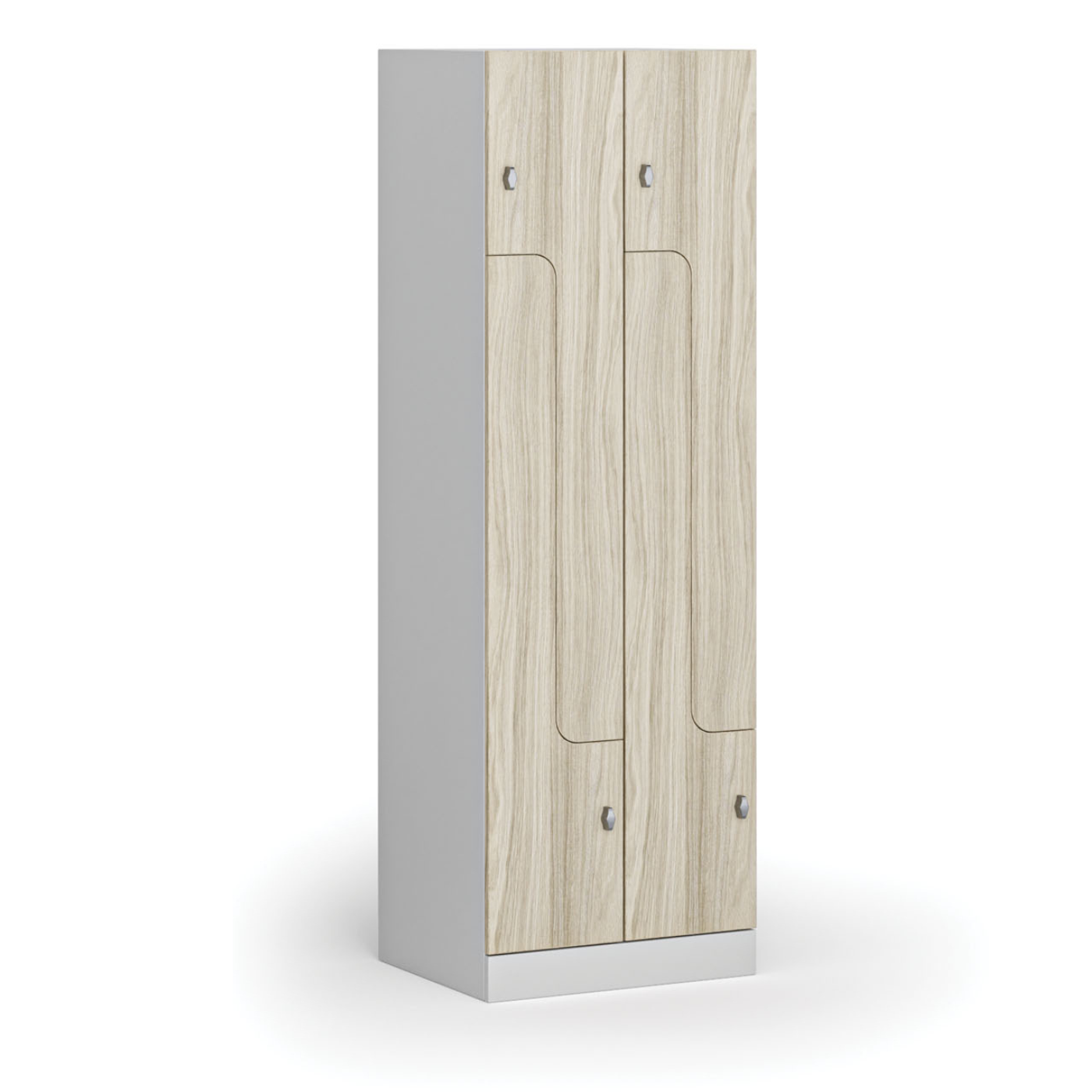 Szafka ubraniowa metalowa Z, 4 szafki, 1850 x 600 x 500 mm, zamek obrotowy, drzwi laminowane, dąb naturalny