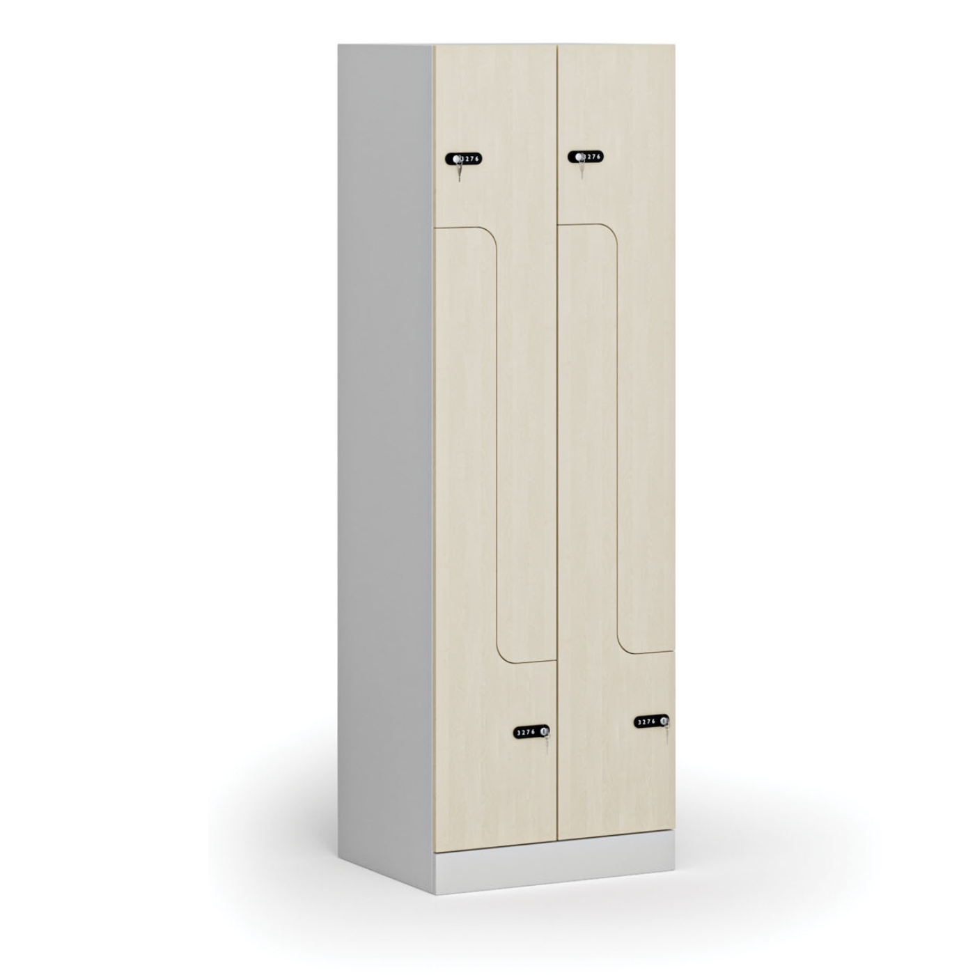 Szafka ubraniowa metalowa Z, 4 szafki, 1850 x 600 x 500 mm, zamek zamek mechaniczny z kodem, drzwi laminowane, brzoza