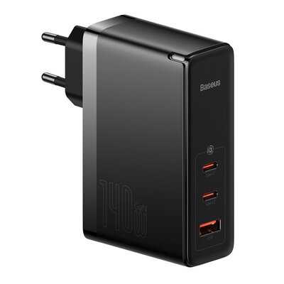 Baseus Ładowarka sieciowa GaN5 Pro 2xUSB-C + USB, 140W (czarna)