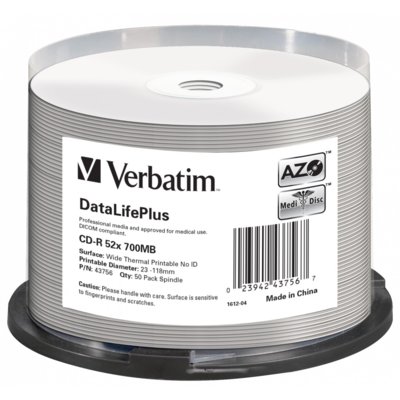 Verbatim CD-R 700MB 52x AZO THERMAL PRINTABLE NO ID Szpula*50 43756