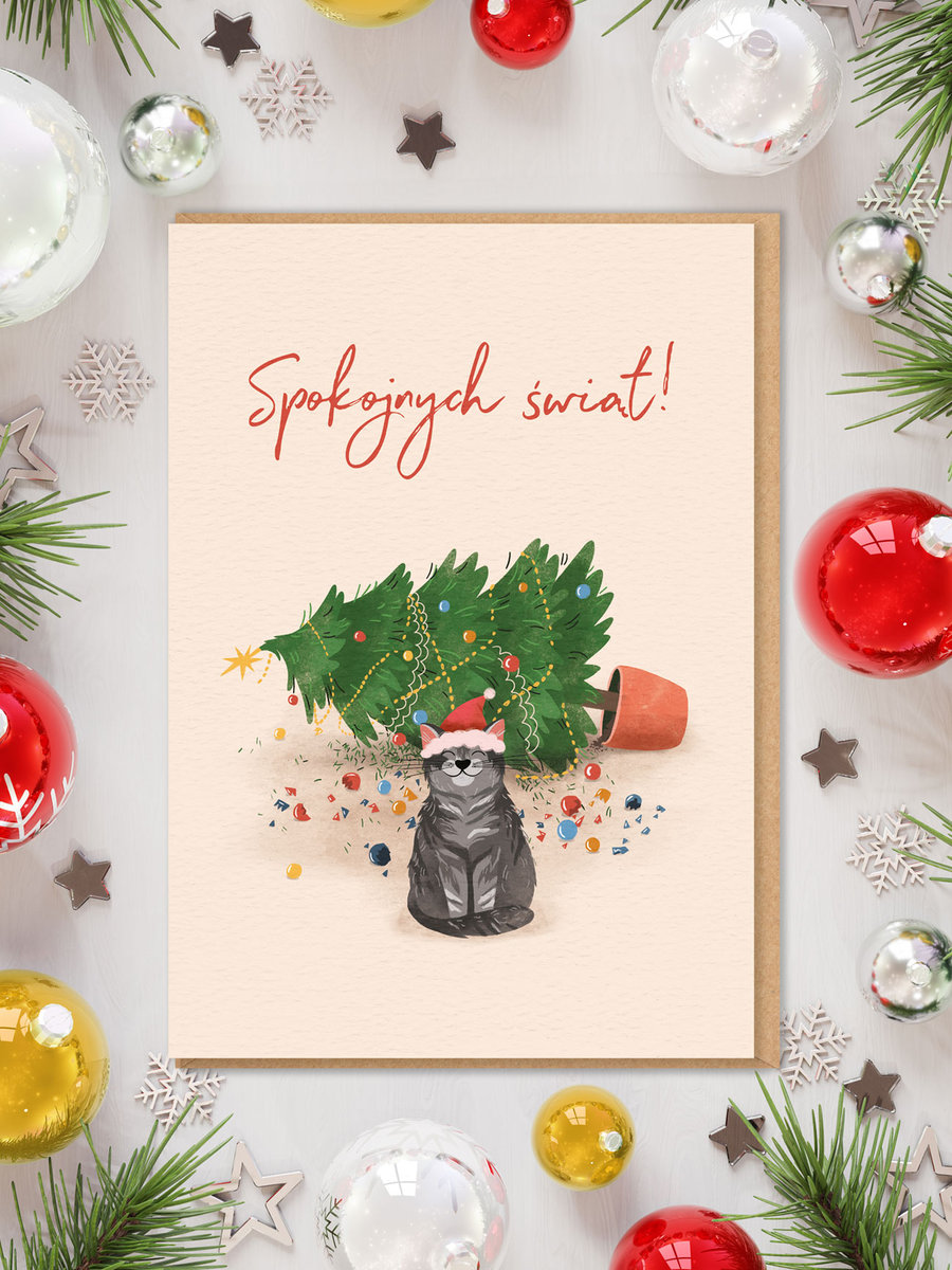 KOT / Spokojnych świąt / kartka bożonarodzeniowa