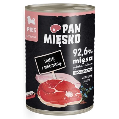 PAN MIĘSKO - Karma mokra dla SZCZENIĄT indyk z wołowiną puszka 400g