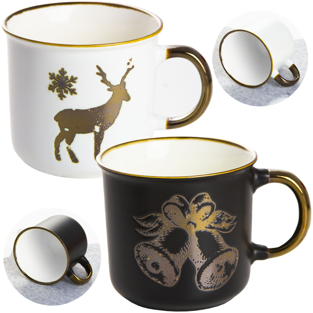 Kubek Świąteczny Na Prezent Porcelanowy Zestaw Dzwonek/Renifer