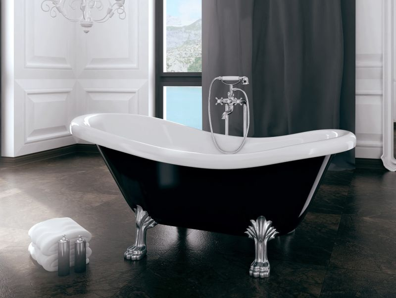 Besco Otylia Black&White Wanna wolnostojąca 160x77 cm biały połysk/czarny połysk + nogi chrom WKO-160-BWC - odbiór osobisty: Kraków, Warszawa