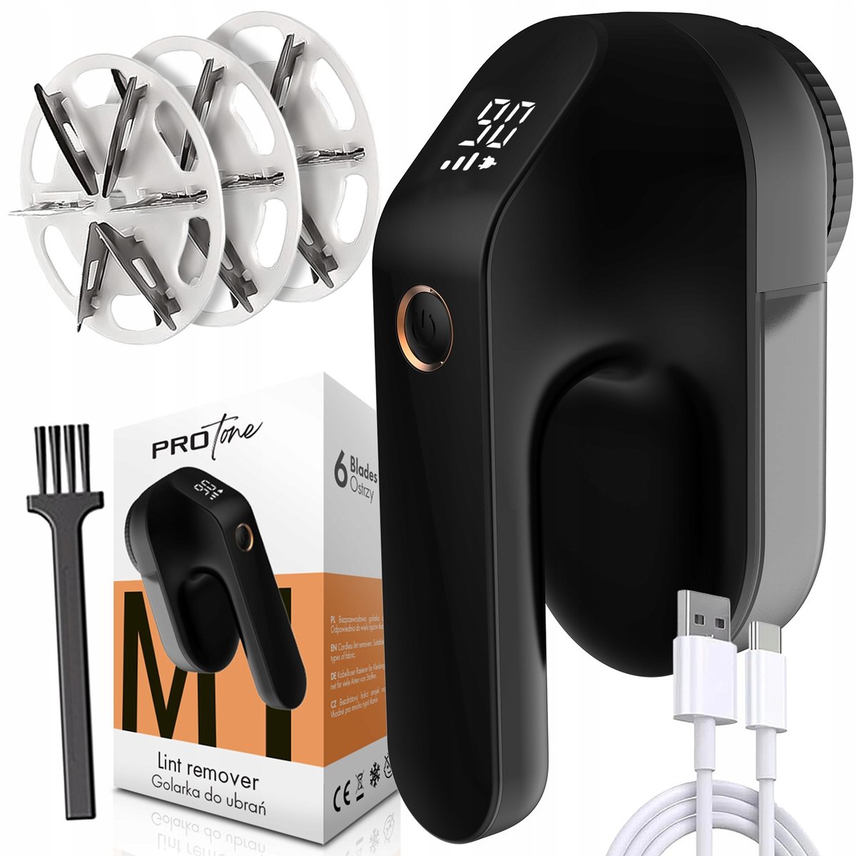 Golarka DO UBRAŃ TAPICERKI SWETRÓW KANAPY mocna maszynka + 2 OSTRZA GRATIS M1 BLACK