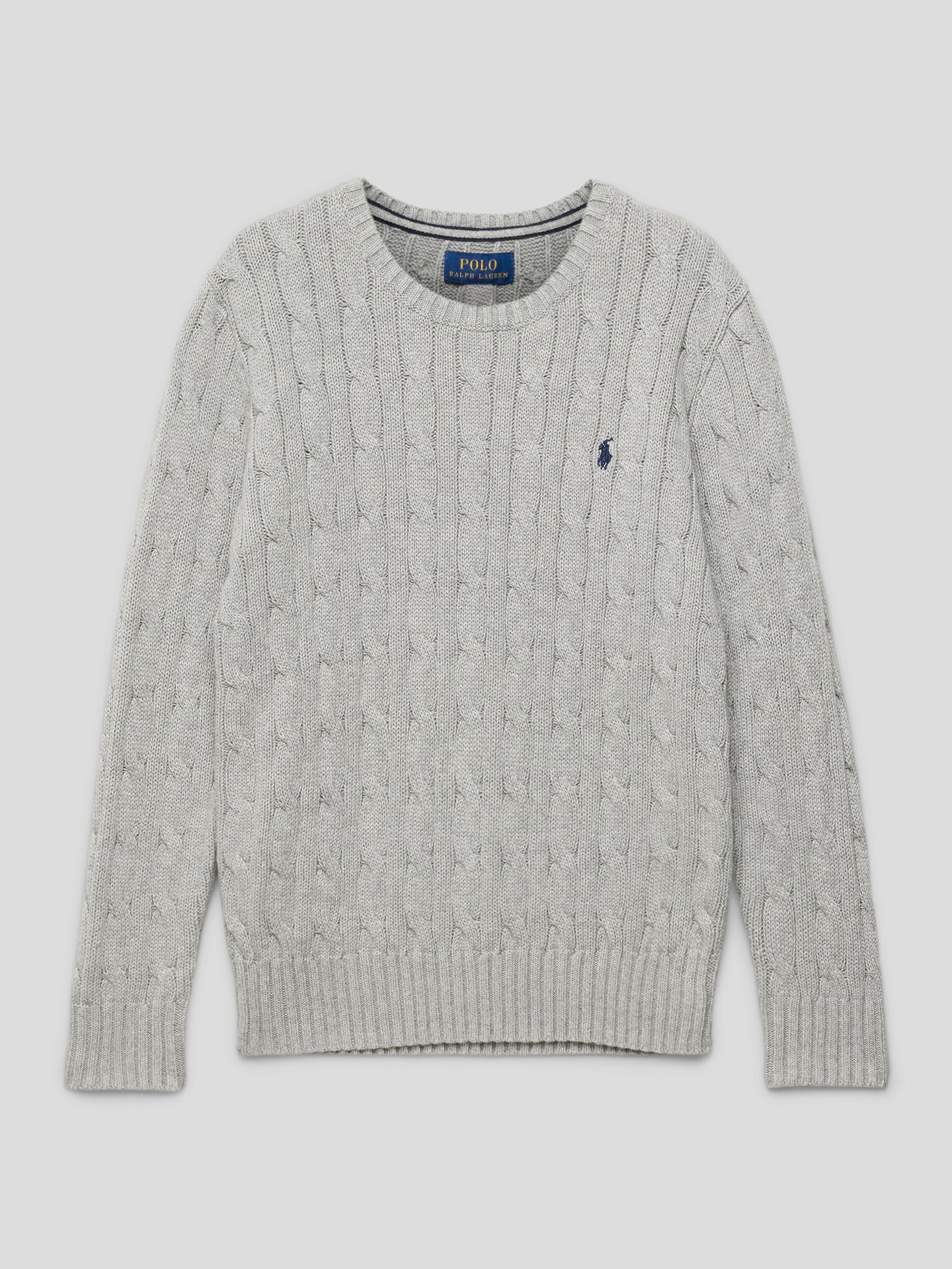 Sweter z dzianiny ze ściegiem warkoczowym i wyhaftowanym logo