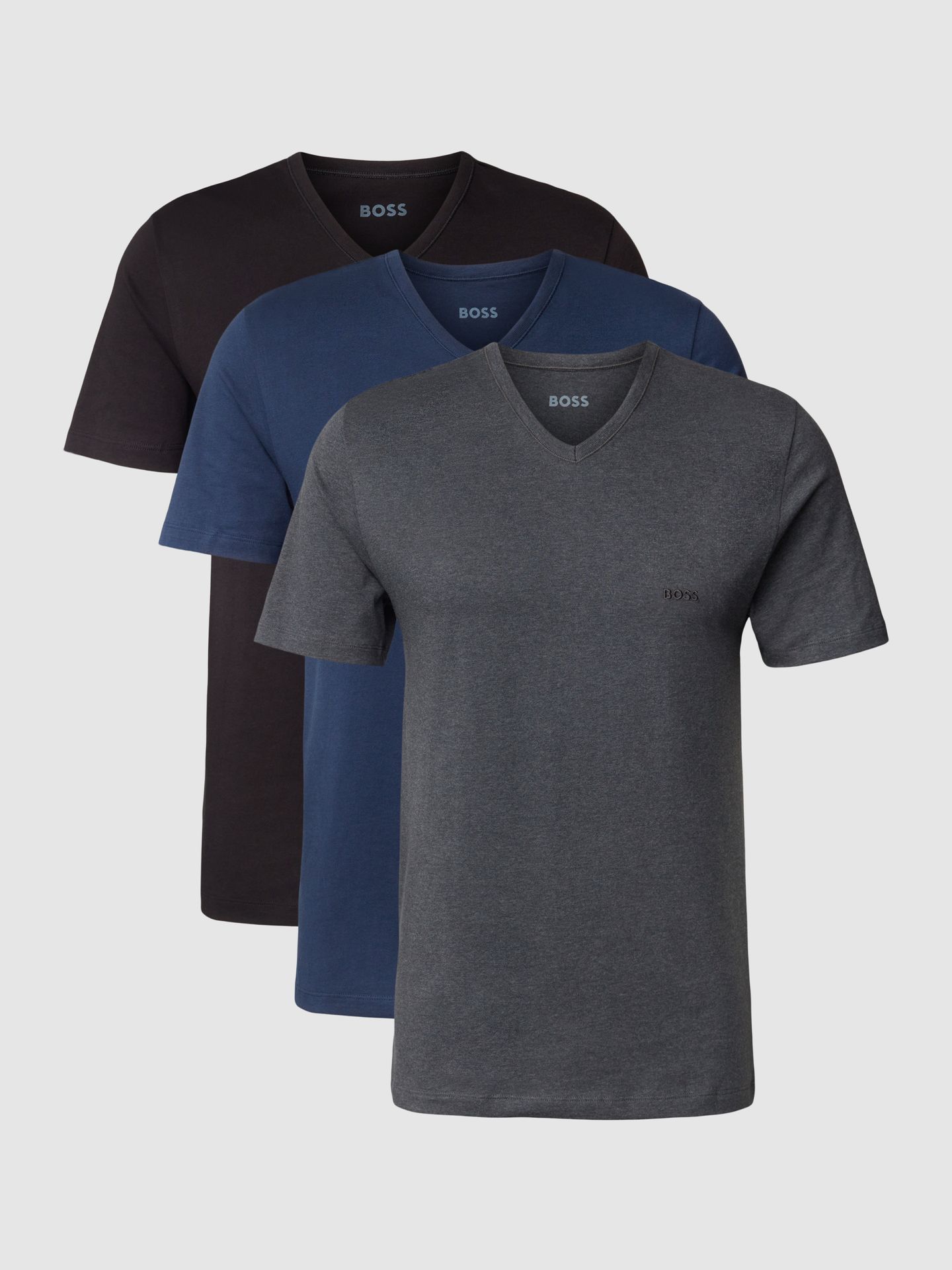 T-shirt z dekoltem w serek w zestawie 3 szt. model ‘Classic’
