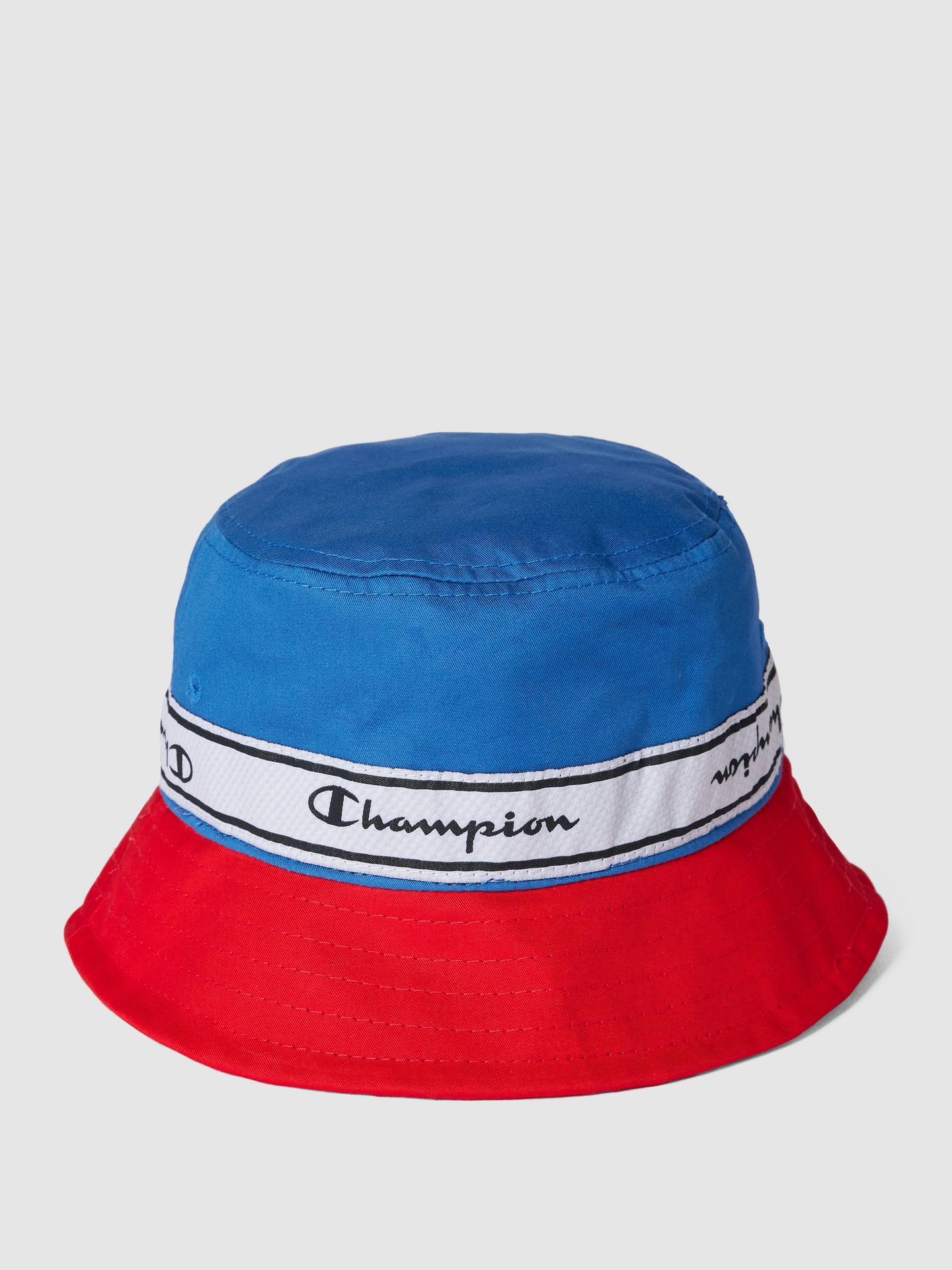 Czapka typu bucket hat z paskami w kontrastowym kolorze i napisem z logo
