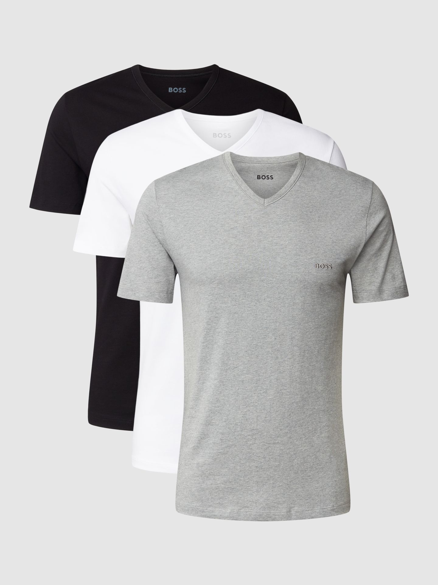 T-shirt z dekoltem w serek w zestawie 3 szt. model ‘Classic’