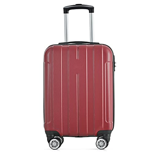 Merax Zestaw walizek podróżnych, walizka na kółkach z zamkiem TSA i uniwersalnym kołem, możliwość rozszerzenia, Carry-On, walizka na kółkach z uchwytem teleskopowym, czerwony, M, Twarda walizka