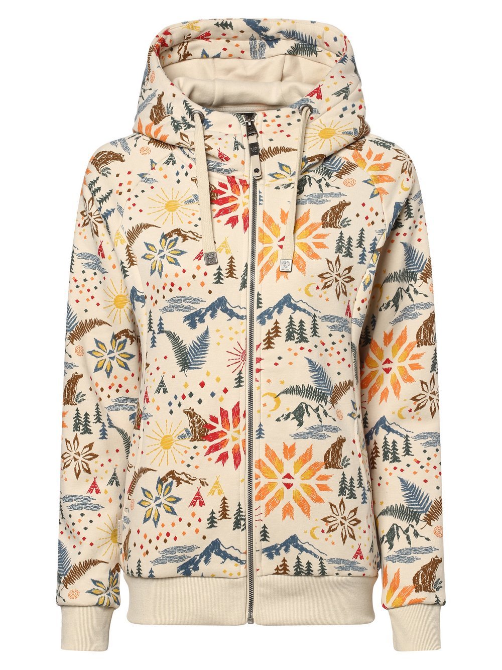 Ragwear - Damska bluza rozpinana  Fllow Print, beżowy|wielokolorowy
