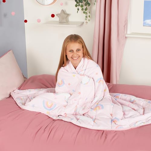 OHS Koc obciążeniowy dla dzieci, 3 kg, jednorożec, różowy, uspokajający, zmniejszający stres, koc obciążeniowy dla dzieci, różowy koc, prezent dla dziewcząt, przeciwlękowy, dla dzieci