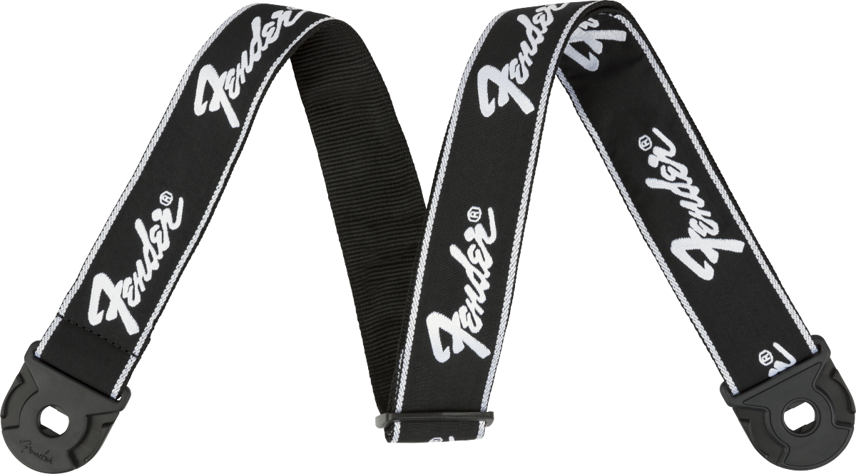 Fender Quick Grip Locking End Strap Black with White Running Logo 2"
