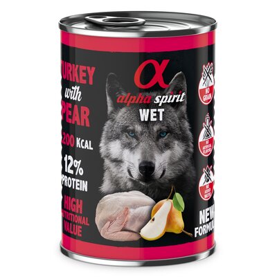 Alpha Spirit Adult All Breed Turkey & Raspberries 400g - mokra karma dla dorosłych psów wszystkich ras indyk i maliny 400g