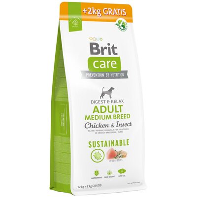 BRIT CARE Dog Sustainable Adult Medium Breed Chicken & Insect 12kg+2kg