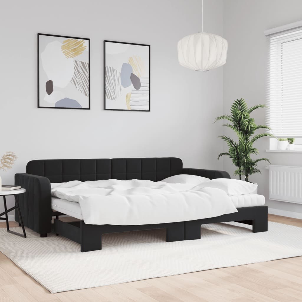 Sofa rozsuwana z materacami, czarna, 80x200 cm, aksamit  Lumarko!
