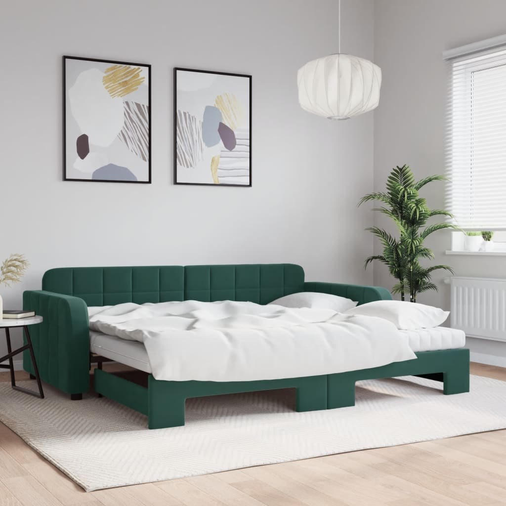 Sofa rozsuwana z materacami, ciemnozielona, 90x200 cm, aksamit  Lumarko!