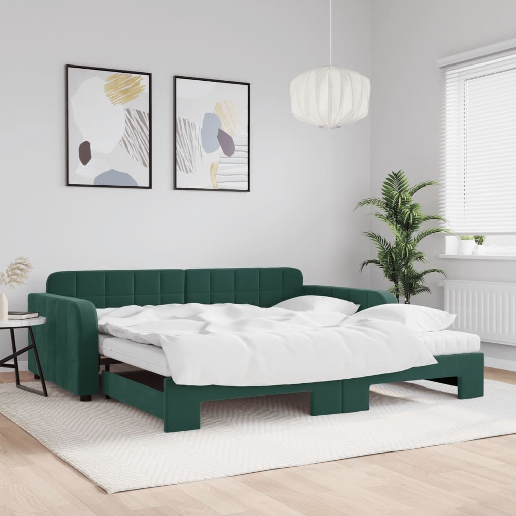 Sofa rozsuwana z materacami, ciemnozielona, 100x200 cm, aksamit  Lumarko!