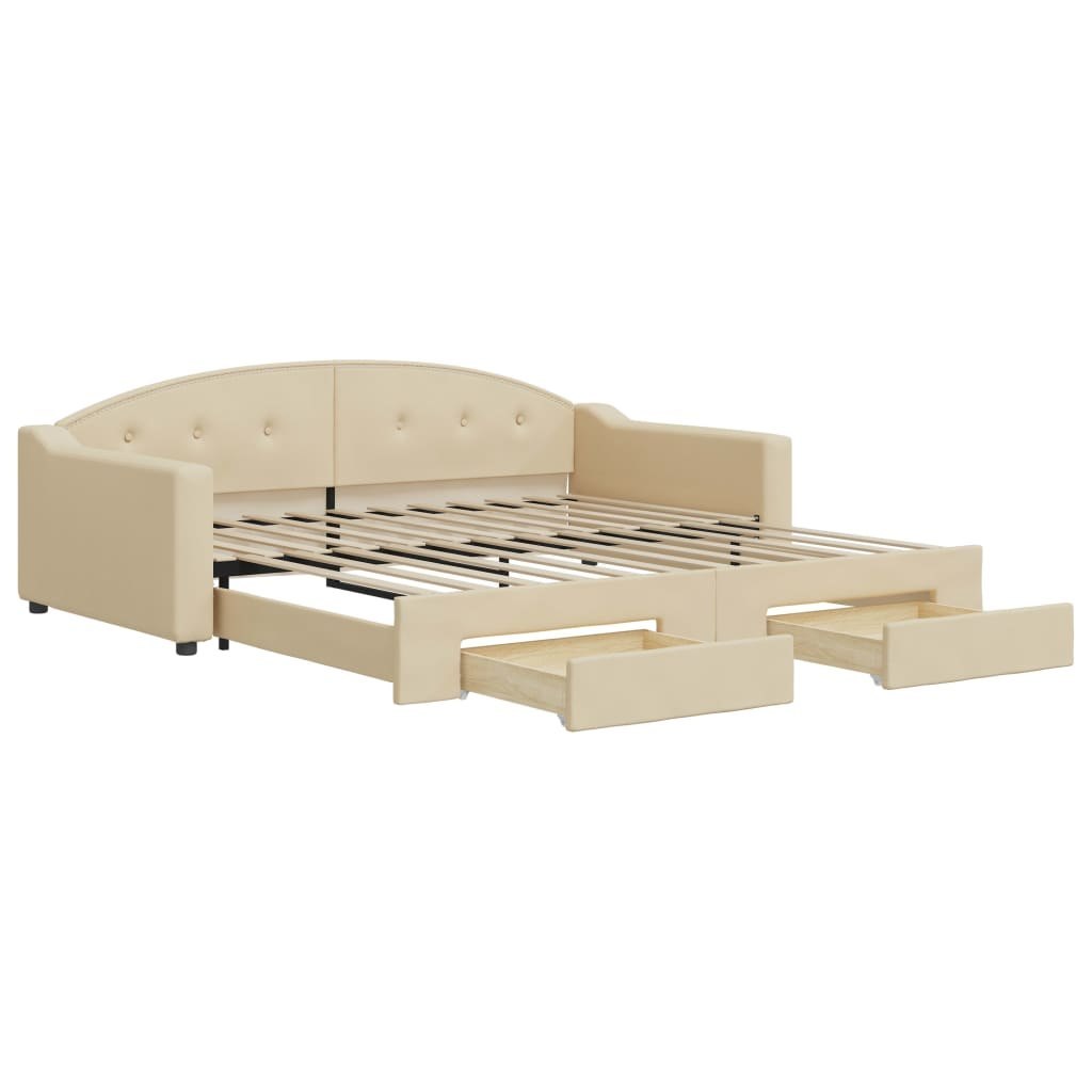 Sofa rozsuwana z szufladami, kremowa, 100x200 cm, tkanina  Lumarko!