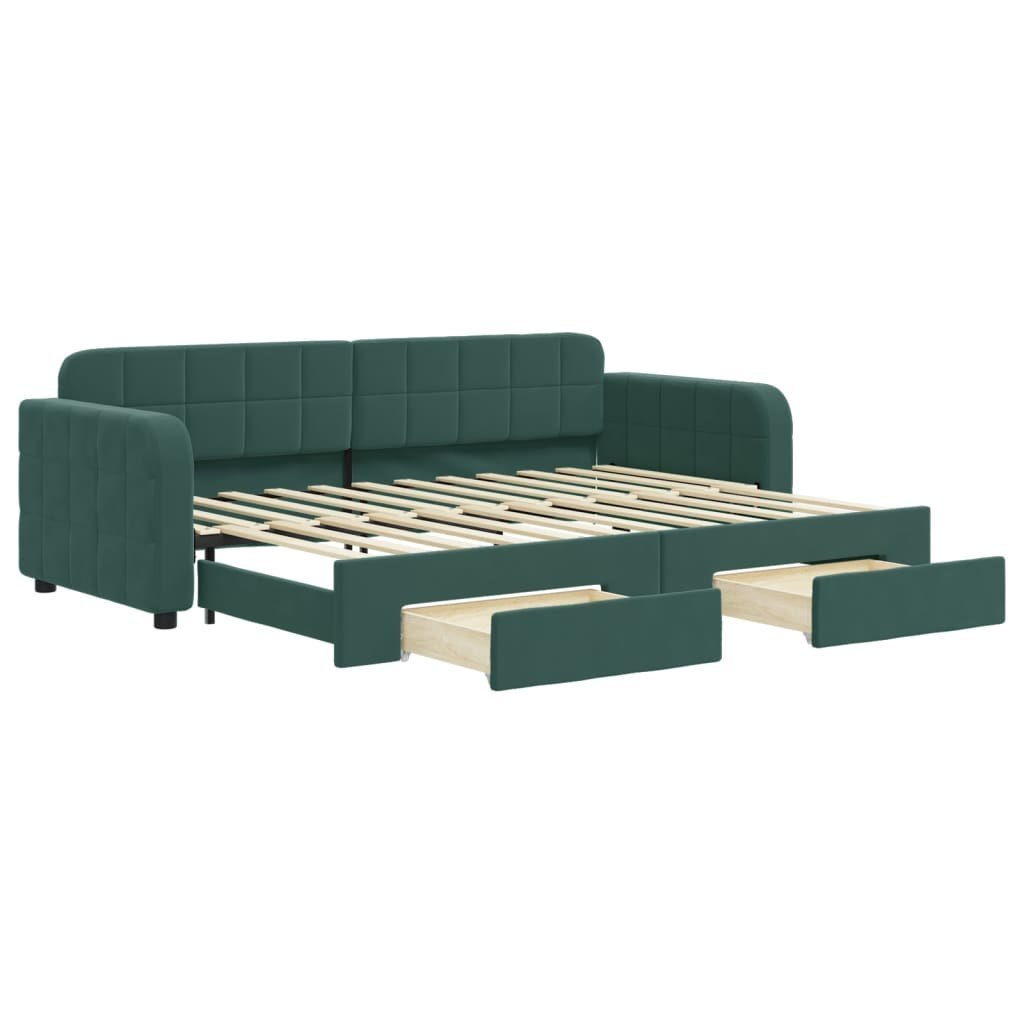 Sofa rozsuwana z szufladami, ciemnozielona, 80x200 cm, aksamit  Lumarko!