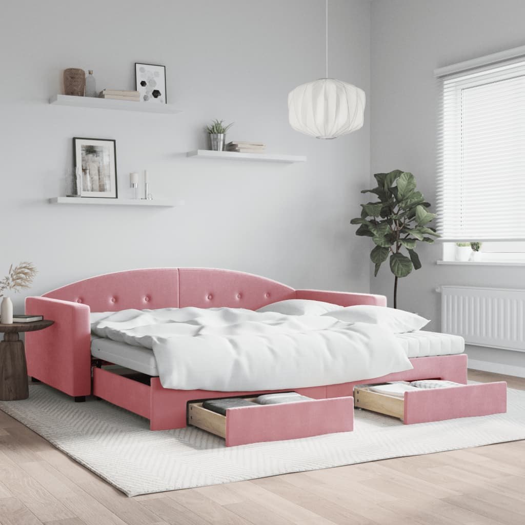 Sofa rozsuwana z szufladami, różowa, 100x200 cm, aksamit  Lumarko!