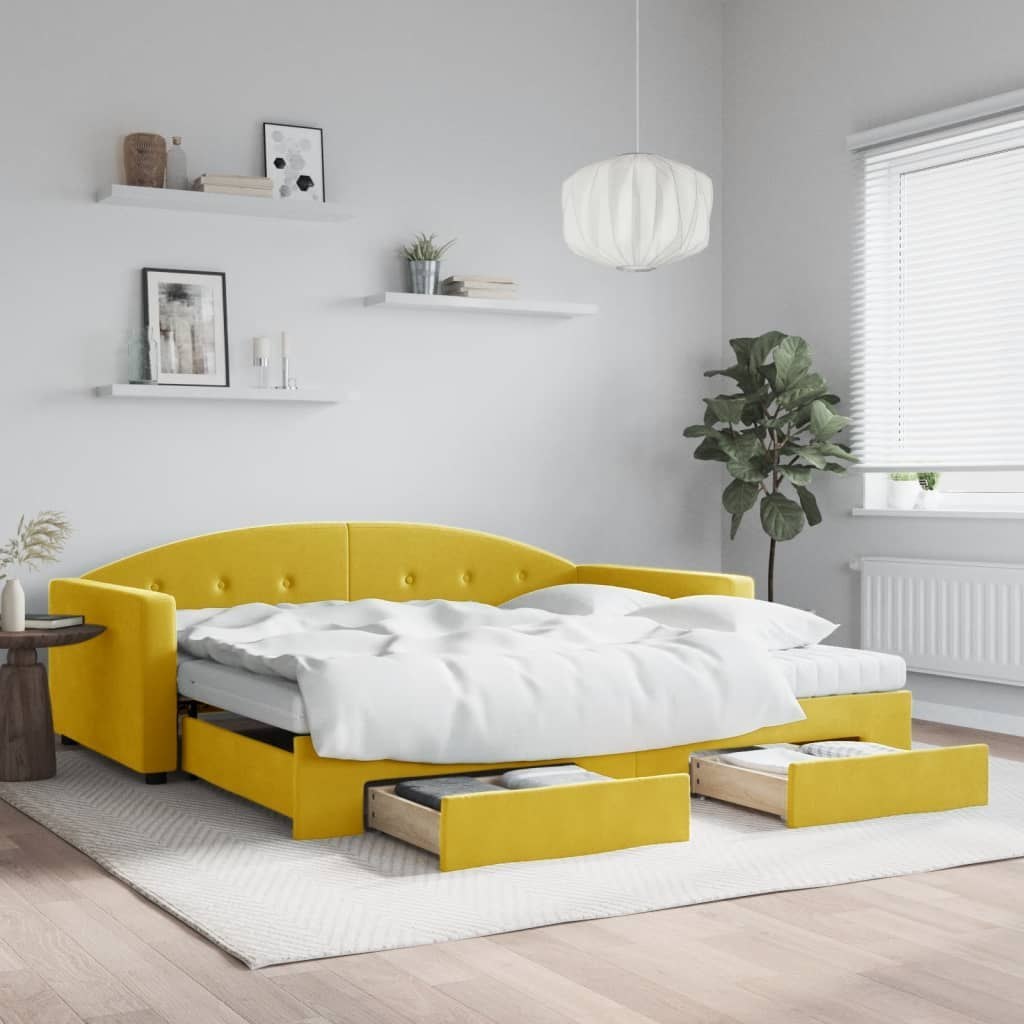 Sofa rozsuwana z szufladami, żółta, 100x200 cm, aksamit  Lumarko!