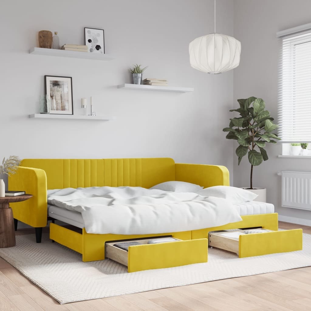 Sofa rozsuwana z szufladami, żółta, 100x200 cm, aksamit  Lumarko!