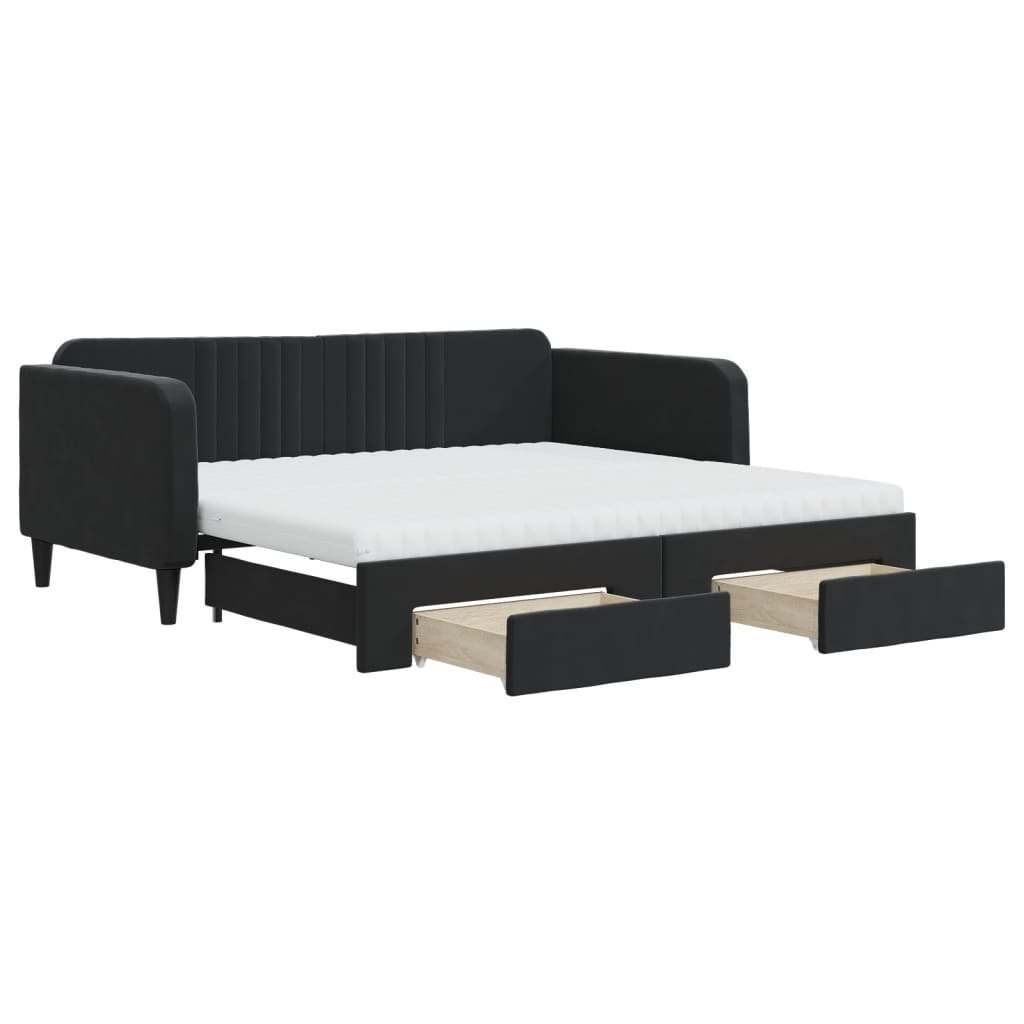 Sofa rozsuwana z szufladami, czarna, 90x190 cm, aksamit  Lumarko!