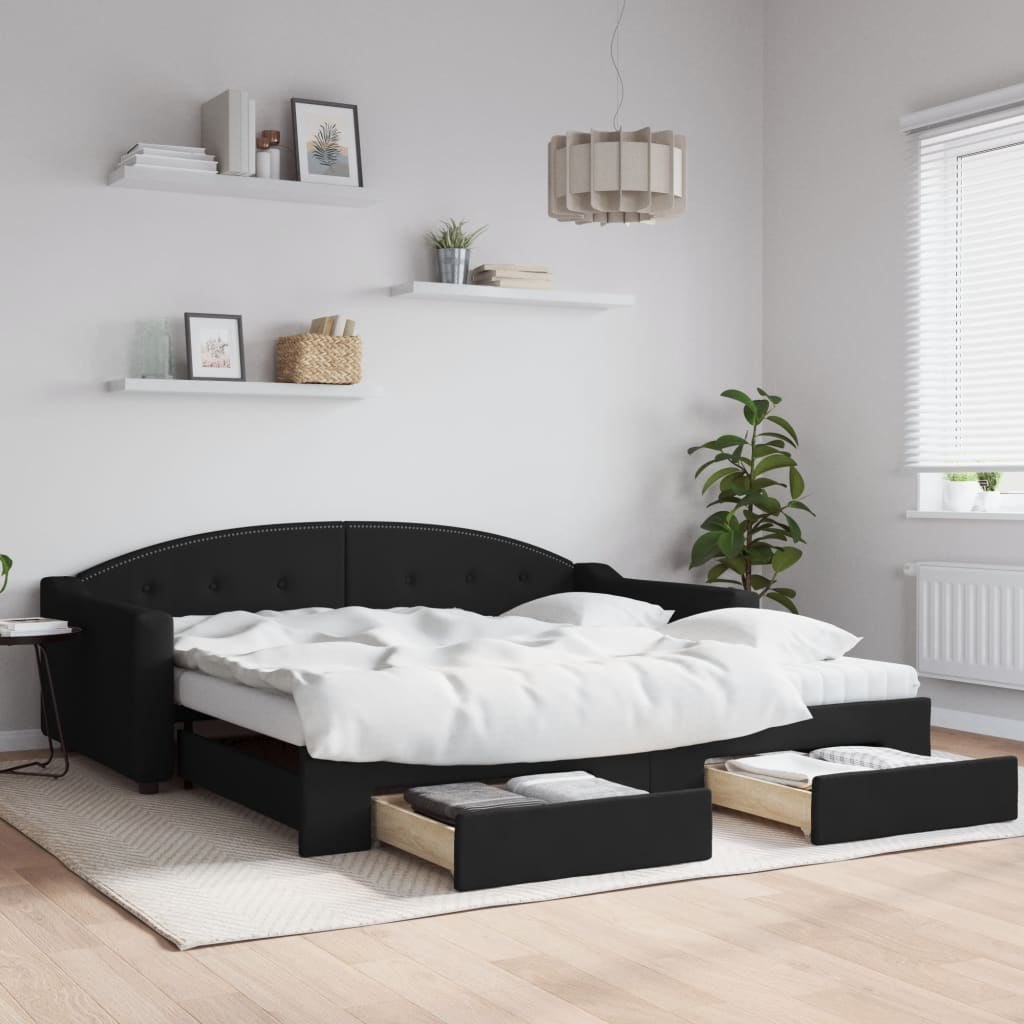 Sofa rozsuwana z szufladami, czarna, 100x200 cm, tkanina  Lumarko!