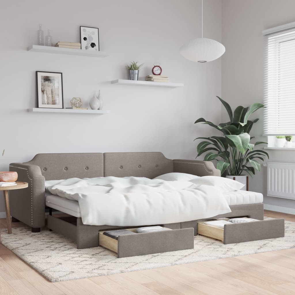 Sofa rozsuwana z szufladami, taupe, 100x200 cm, tkanina  Lumarko!