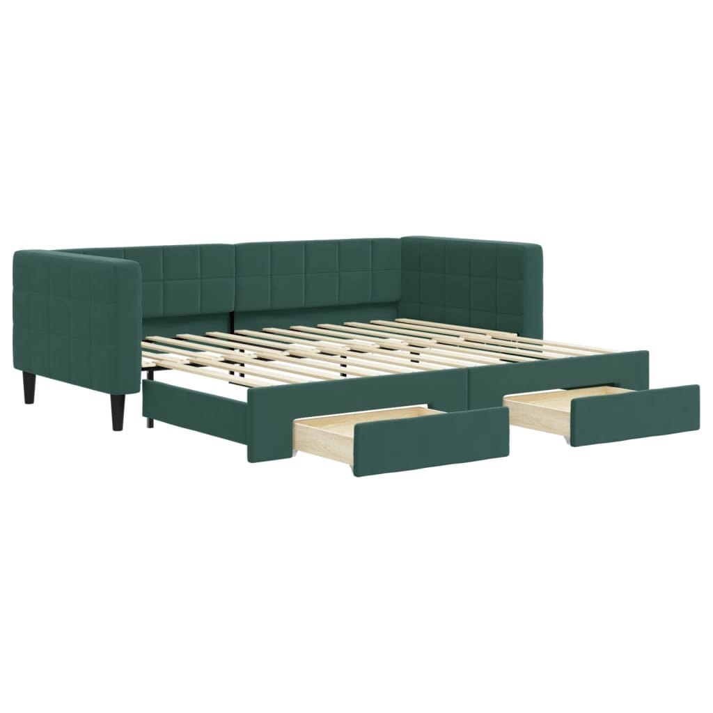 Sofa rozsuwana z szufladami, ciemnozielona, 90x200 cm, aksamit  Lumarko!