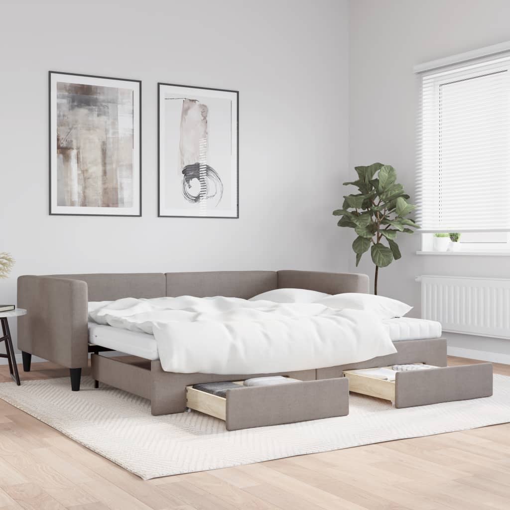 Sofa rozsuwana z szufladami, taupe, 100x200 cm, tkanina  Lumarko!