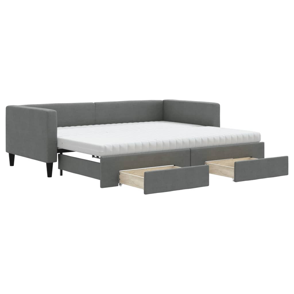 Sofa rozsuwana z szufladami, ciemnoszara, 90x190 cm, tkanina  Lumarko!