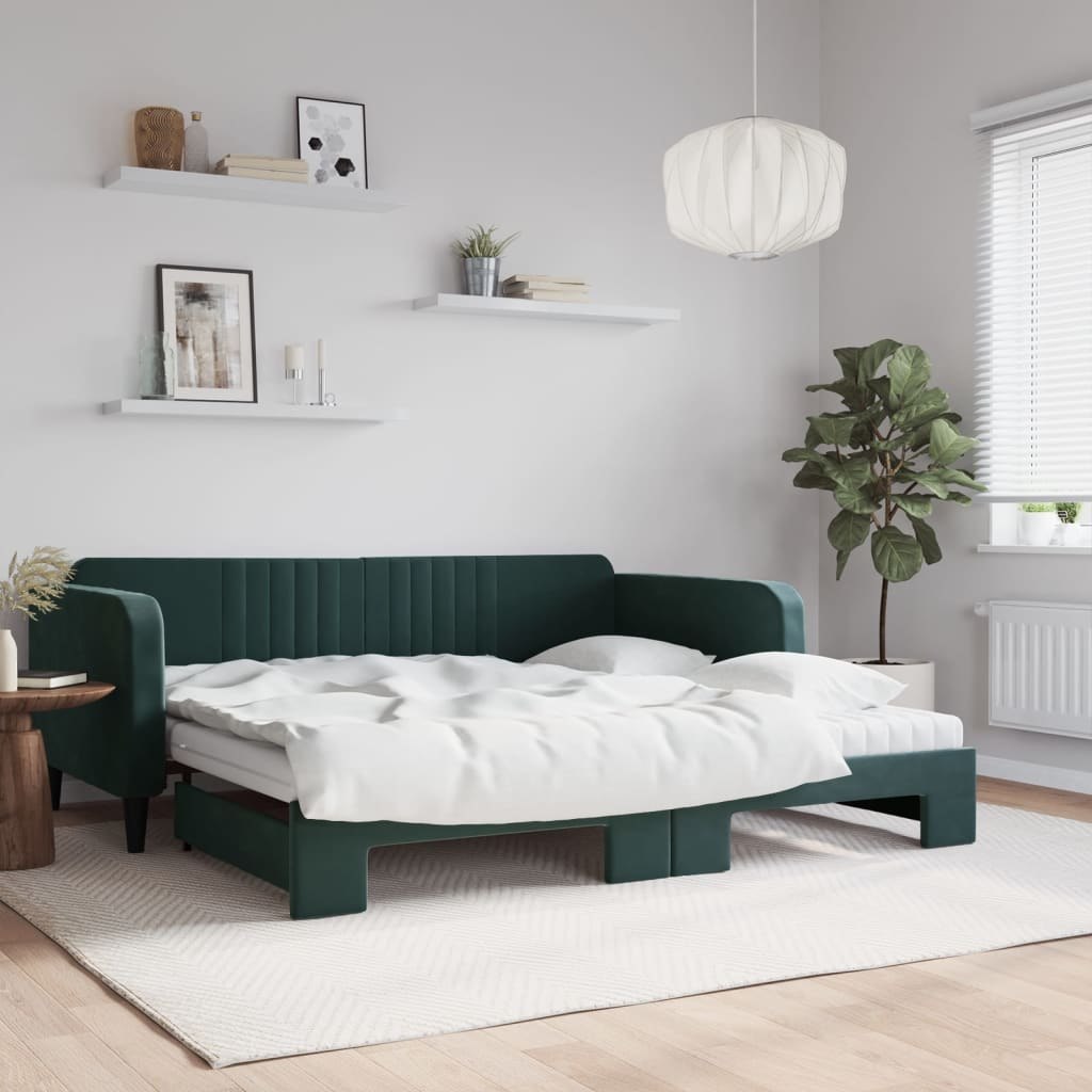 Sofa rozsuwana z materacami, ciemnozielona, 100x200 cm, aksamit  Lumarko!