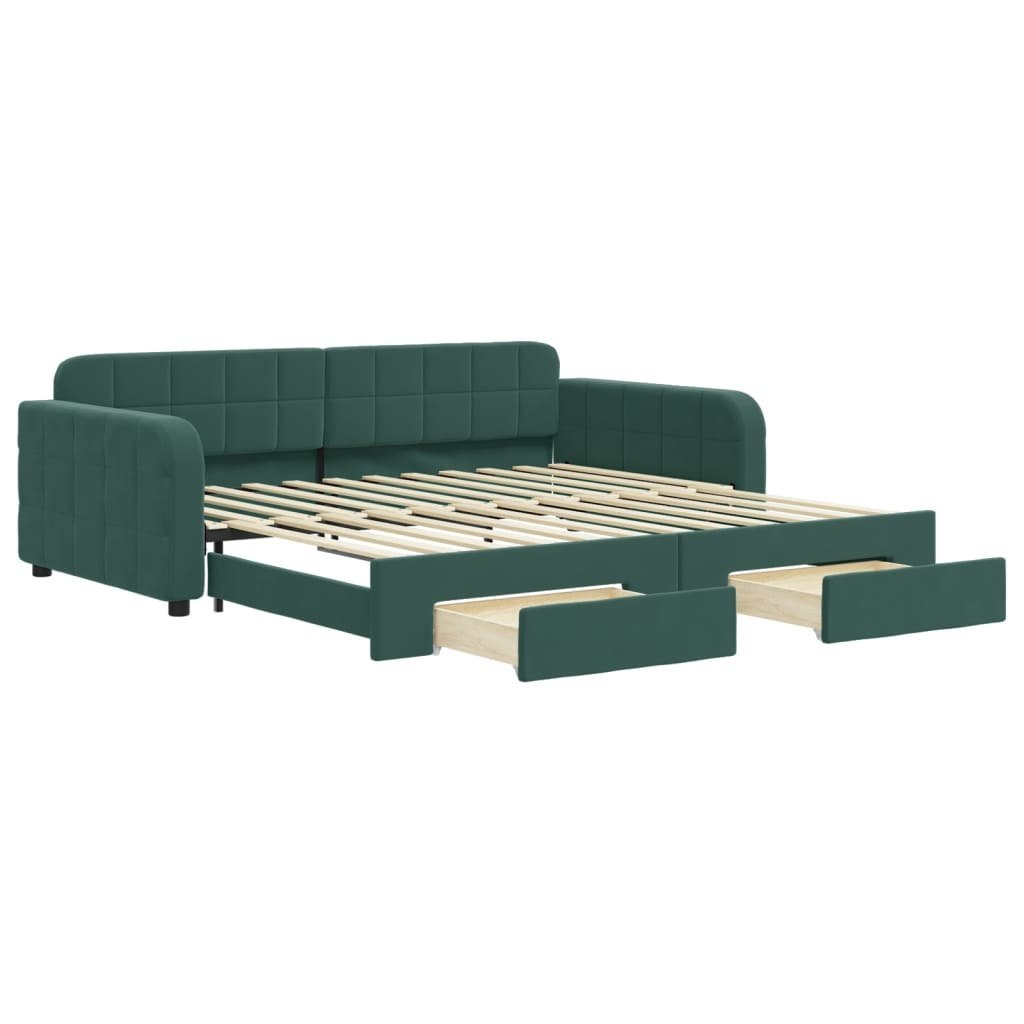 Sofa rozsuwana z szufladami, ciemnozielona, 100x200 cm, aksamit  Lumarko!