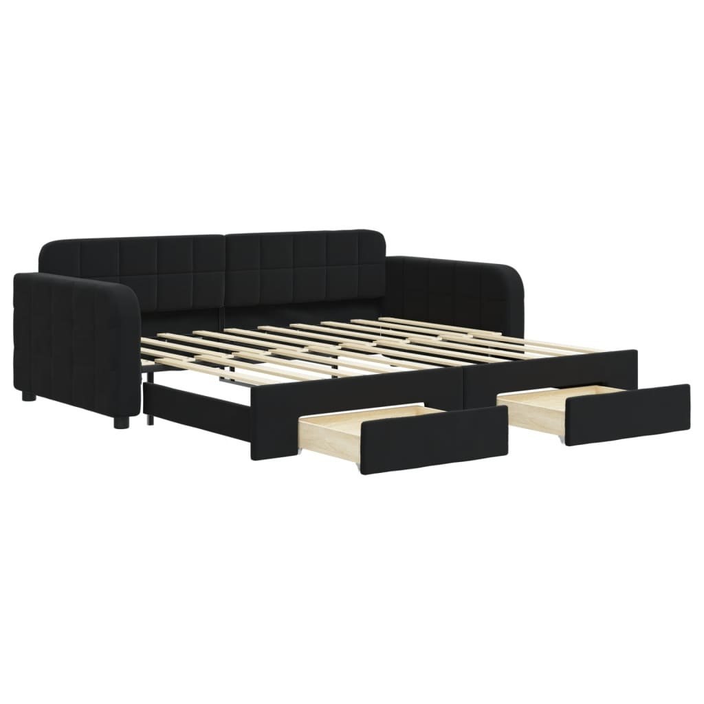 Sofa rozsuwana z szufladami, czarna, 90x190 cm, aksamit  Lumarko!