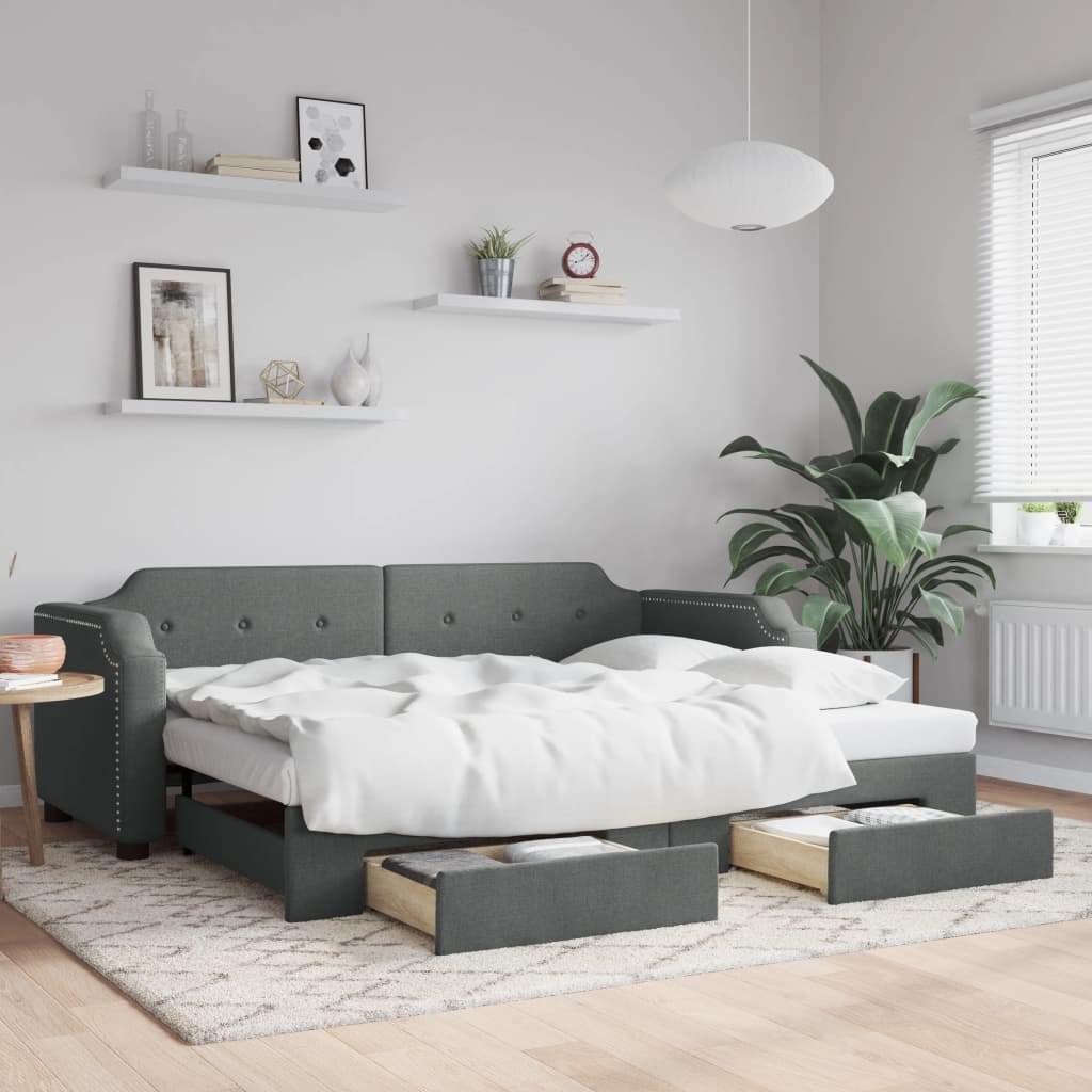 Sofa rozsuwana z szufladami, ciemnoszara, 80x200 cm, tkanina  Lumarko!