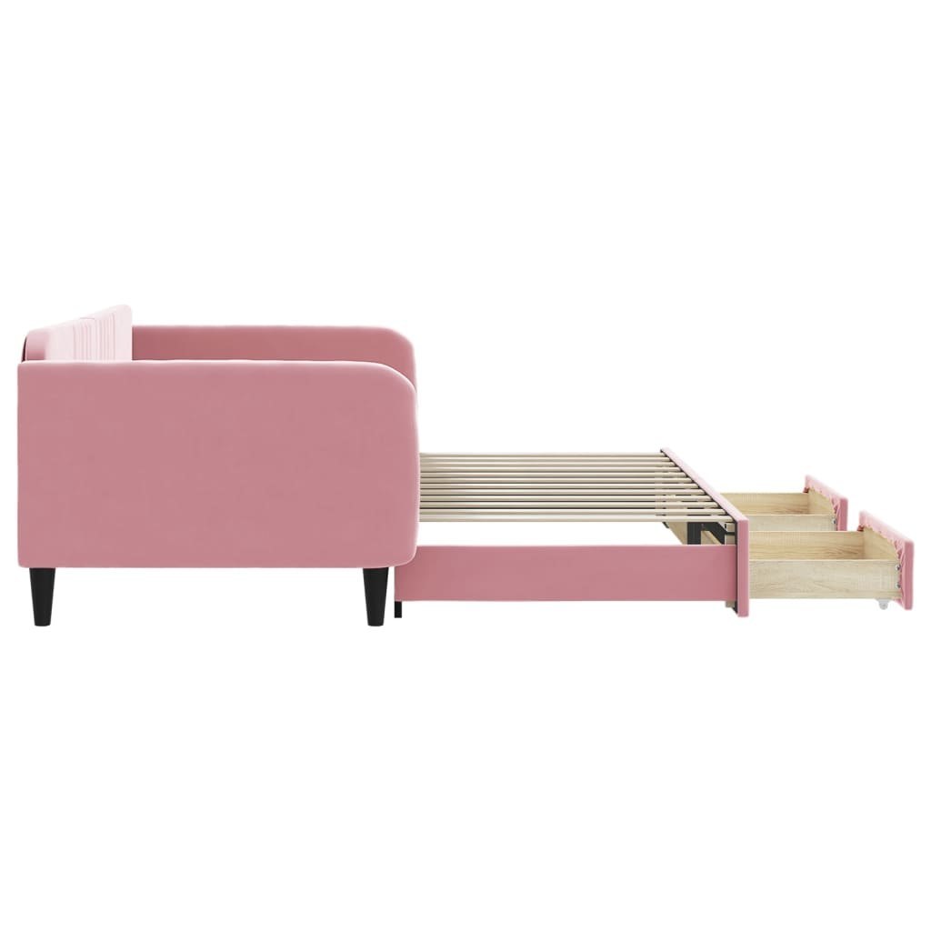 Sofa rozsuwana z szufladami, różowa, 100x200 cm, aksamit  Lumarko!