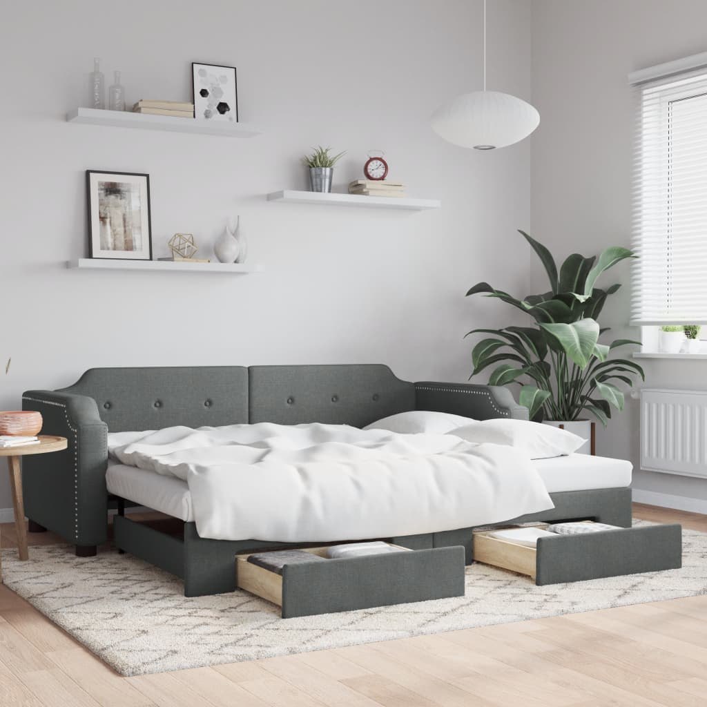 Sofa rozsuwana z szufladami, ciemnoszara, 90x190 cm, tkanina  Lumarko!