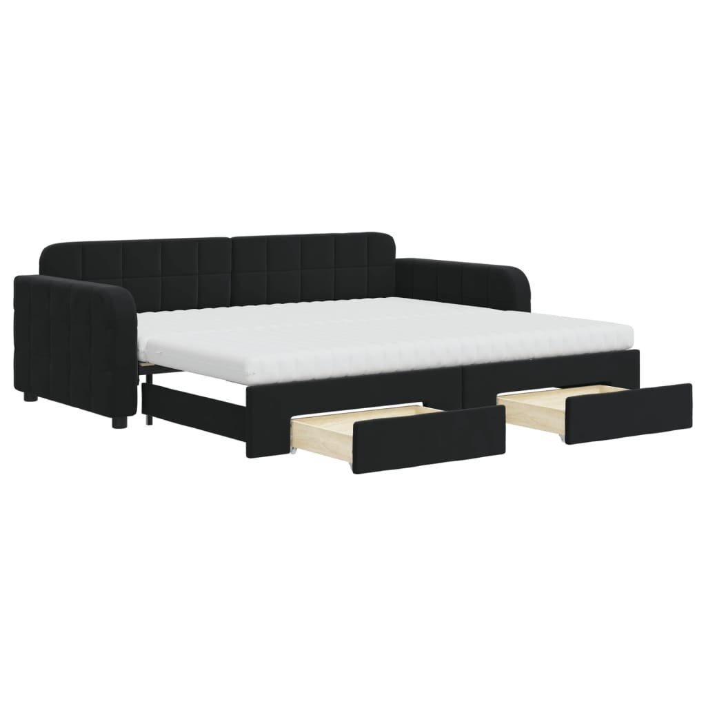 Sofa rozsuwana z szufladami, czarna, 90x200 cm, aksamit  Lumarko!