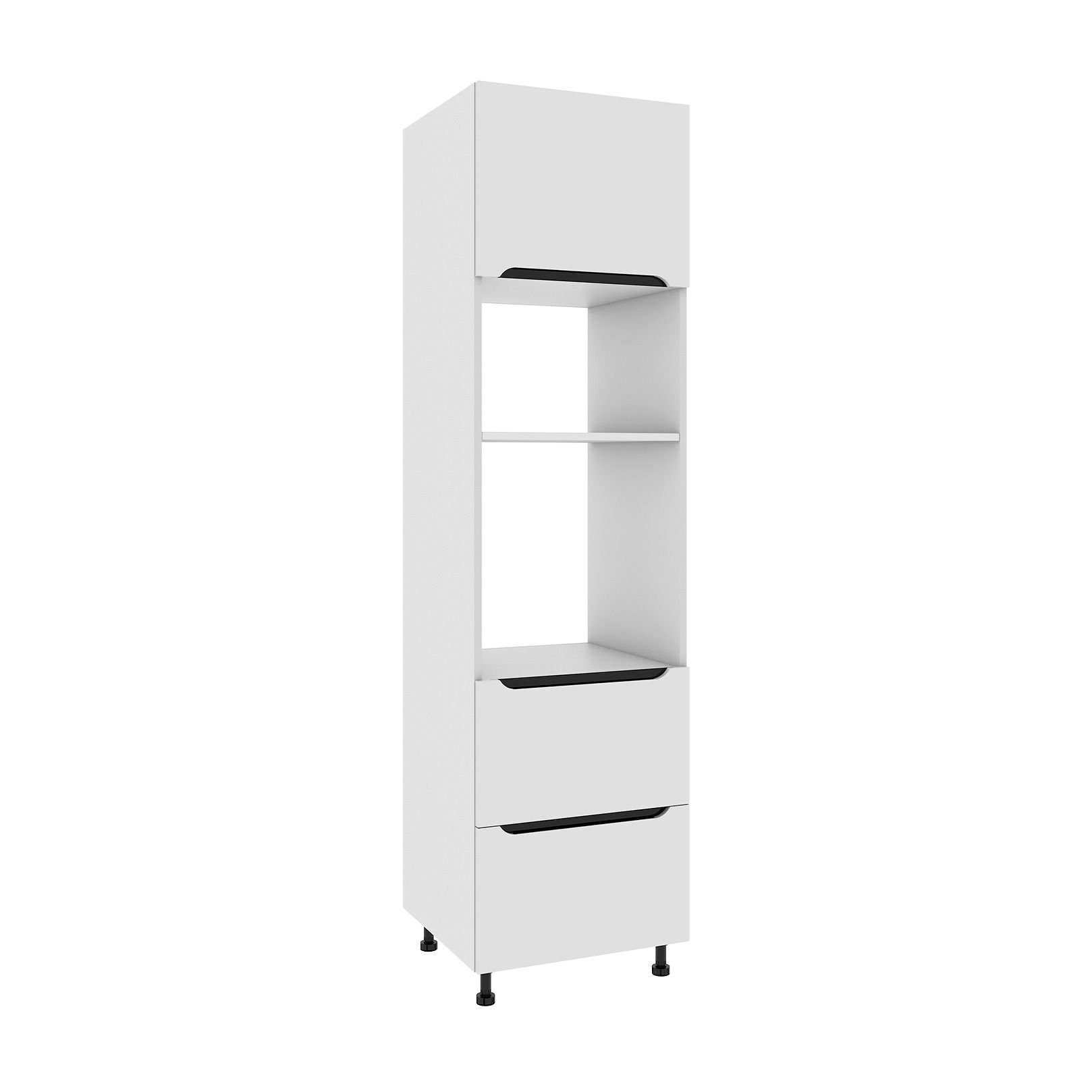 Słupek Wysoki Capri Do Zabudowy Piekarnika/Mikrofali 2 Szuflady 60X220 Cm Mdf Folia Biały Mat Blum Podnośnik Gazowy