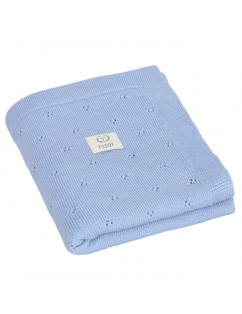 Yosoy Kocyk dziany 100% Merino Wool Jersey Niebieski