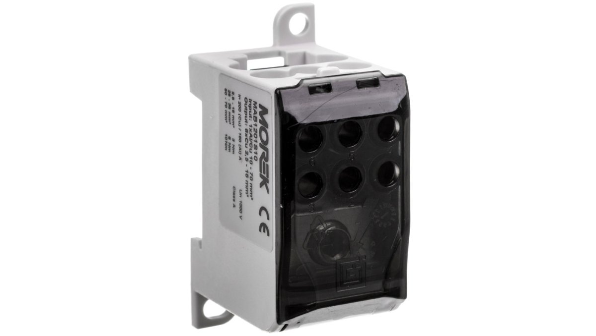 Blok rozdzielczy CU 1-potencjałowy 200A AL/CU 70mm2 TS35 we 1x70 wy 6x16mm2 MAB1201S10 89792002