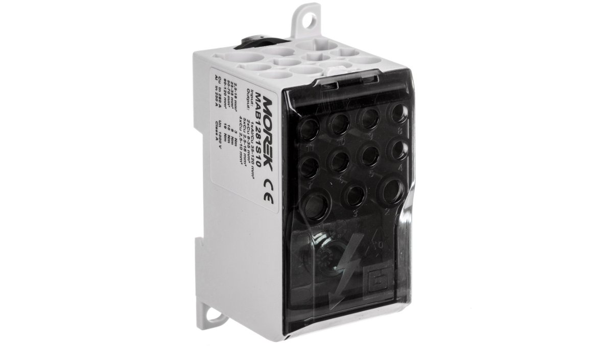 Blok rozdzielczy CU 1-potencjałowy 280A AL/CU 120mm2 TS35 we 1x120 wy 4x10 5x16 2x35mm2 MAB1281S10 89793002