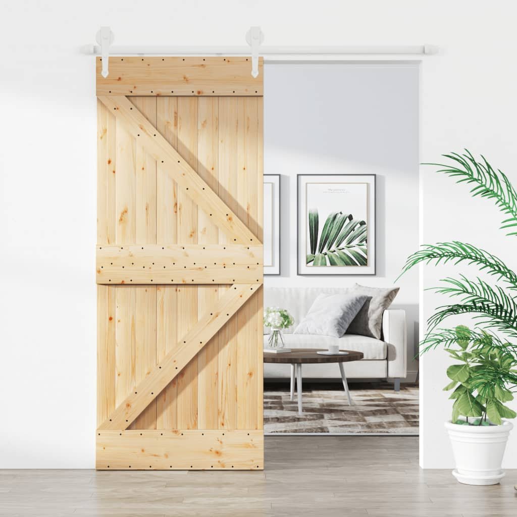 vidaXL Drzwi przesuwne z osprzętem, 85x210 cm, lite drewno sosnowe