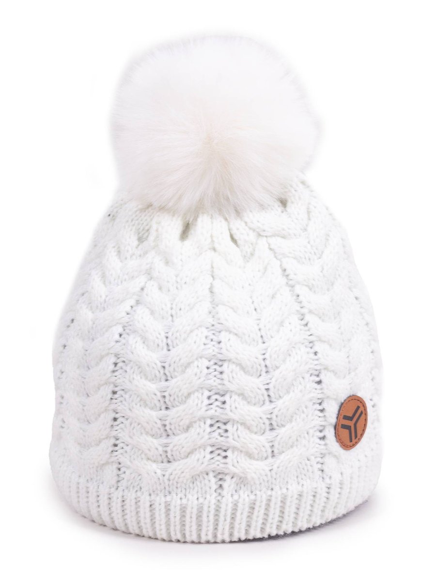 Czapka zimowa dziewczęca z pomponem logo biała 50-52 YOCLUB