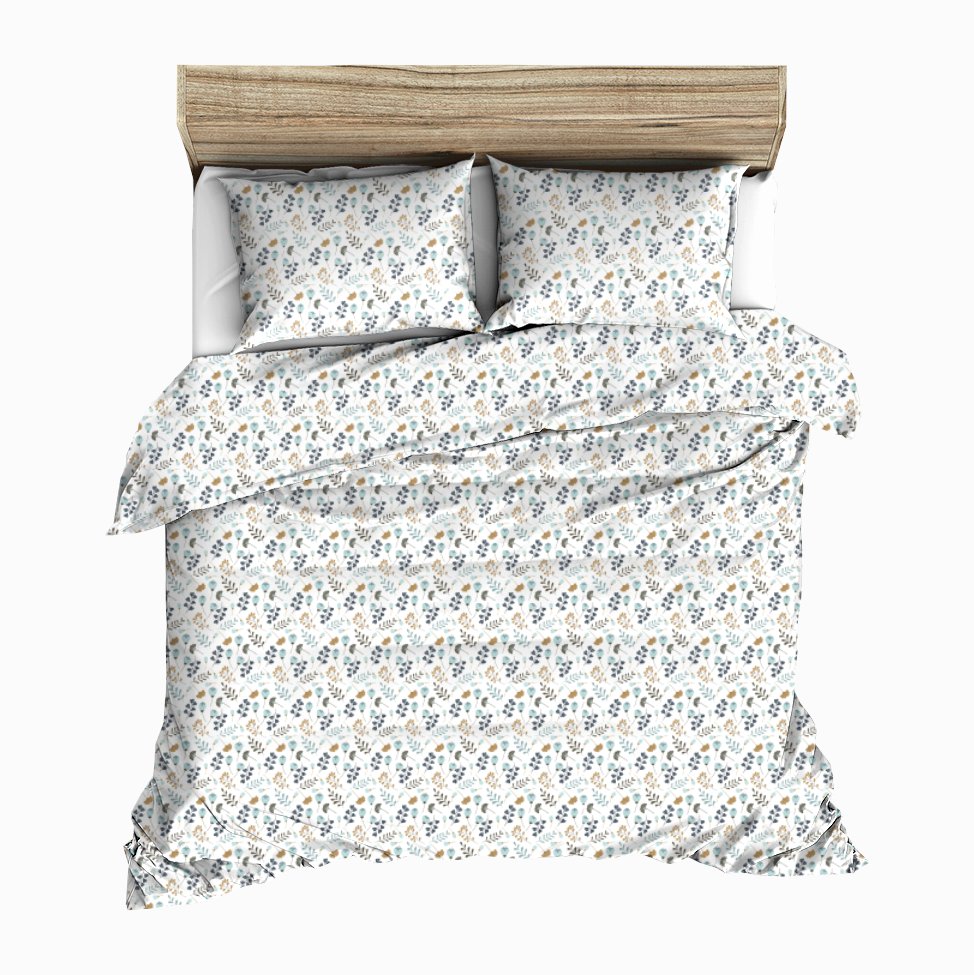 Pościel Flanelowa 160X200 Wzór Niebieskie Kwiaty Na Białym Tle