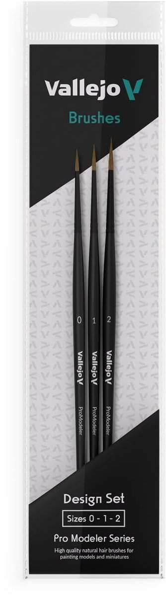 Vallejo B01991 Zestaw Pędzli Naturalnych Okrągłych, Pro Modeler Design Set Natural Hair (0, 1, 2)