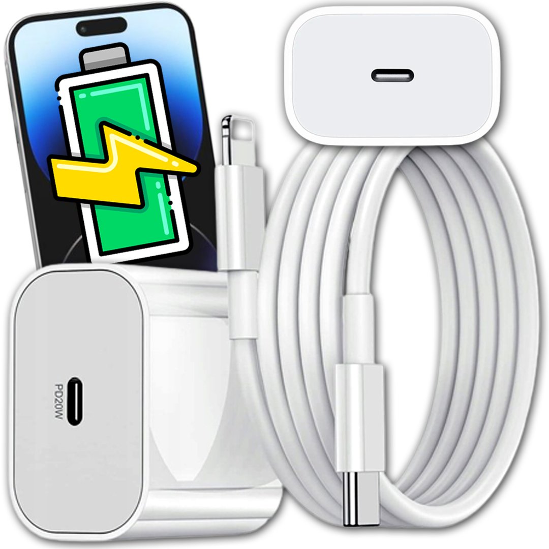 Szybka Ładowarka Sieciowa Kostka Usb-C 20W + Kabel Do Iphone Lightning 1M